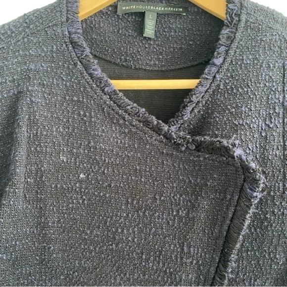 White House Black Market Tweed Top Blazer Raw Asymmetrical Hem Jacket L - Picture 8 of 8